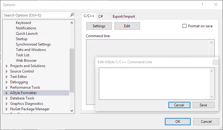 Astyle Extention in Visual Studio 2015